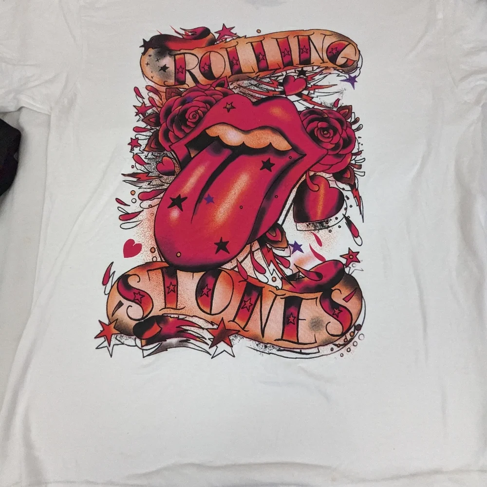 the Rolling Stones White Tee With Vibrant Red Graphics Oversized Medium